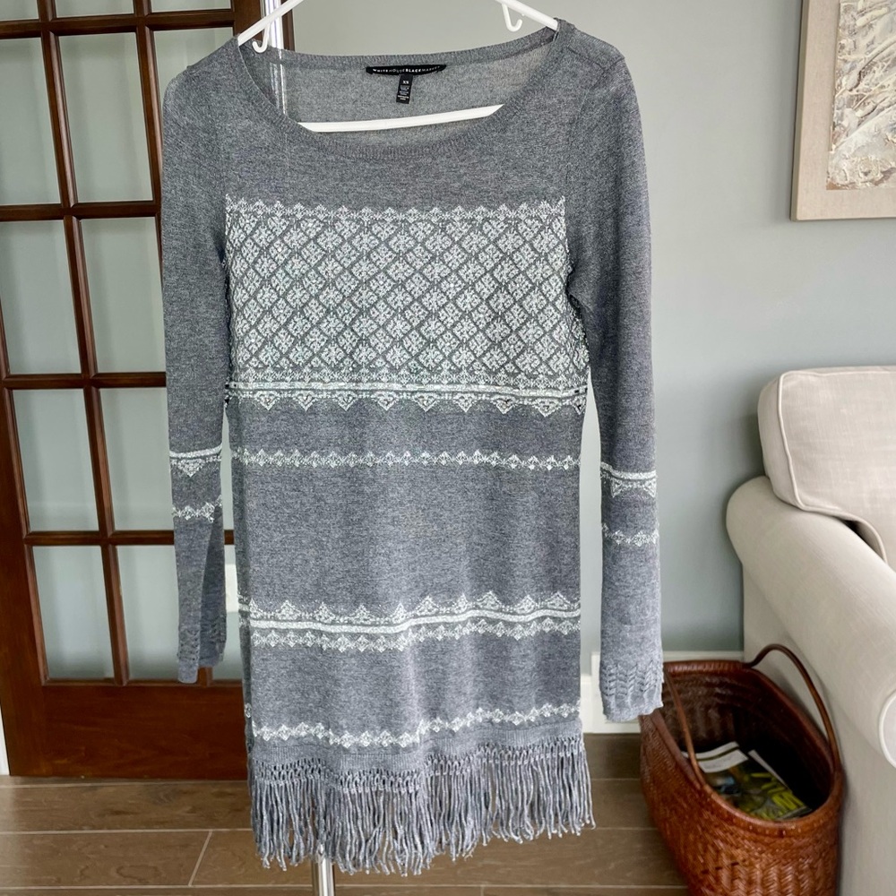 White House Black Market Gray Embellished Fringe Tunic XS